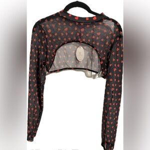 Avidlove Black and Red Heart Mesh Crop Top Size Large